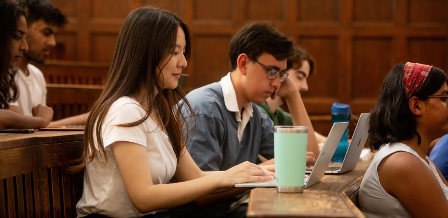 University of Cambridge students listening a lecture in the Student Services Centre old lecture hall. Copyright: University of Cambridge (June 2023)